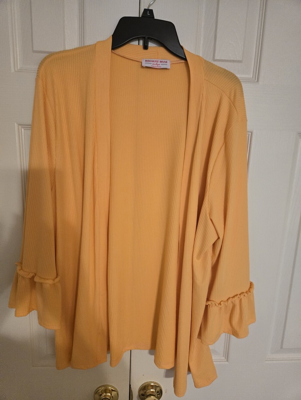 Discount Divas Yummi Rib Women's Orange Open-Front Ruffle Sleeve Cardigan